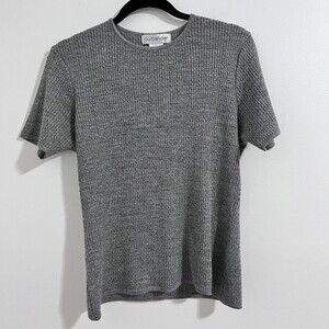 Outlander Gray Sweater Top Size L Knit Short Sleeve Wool Blend Minimalist Basic